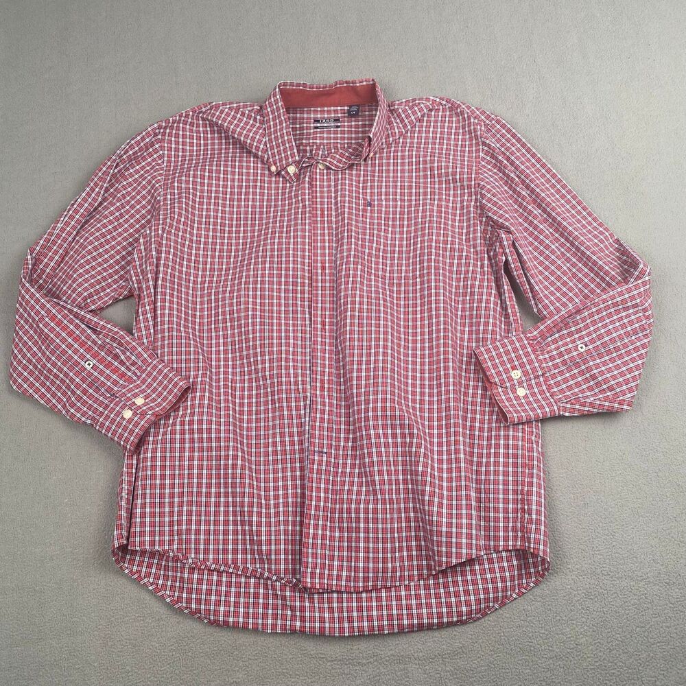 Izod Button-Down Long Sleeve Shirt Men's size L/G Red Collared Button Pocket